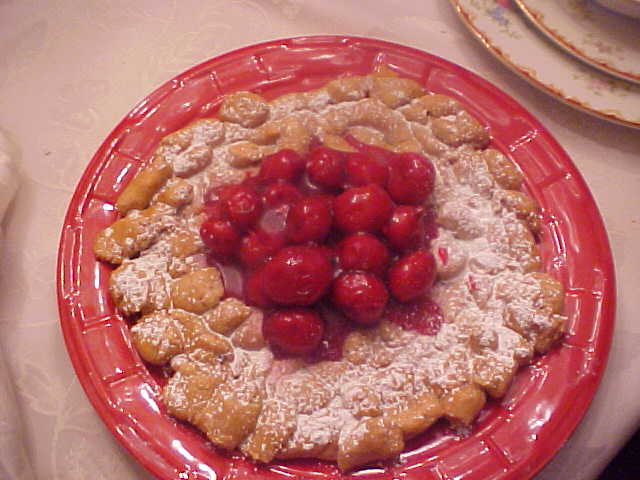 Cherry Topped Funnel Cake