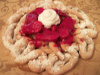 Strawberry topped Funnel Cake With Dollop