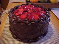 Chocolate Sliced Strawberry Topped Cake