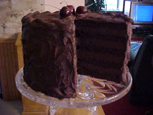 Tall Chocolate Cream Cake w Slice out