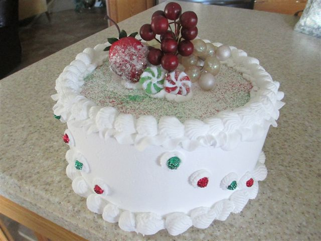 White Frosted Candy Topped Cake