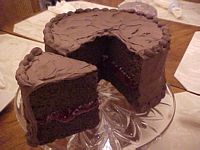 Chocolate Rasberry Filled cake with slice